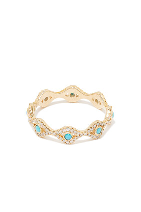 Gold & Diamond Small Bezel Evil Eye Eternity Ring With Turquoise